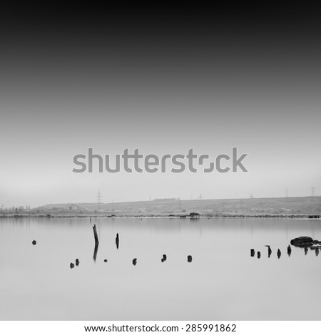 beautiful long exposure black and white minimalistic scene of dead sea. odessa, ukraine