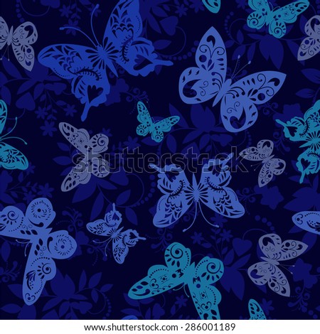 Vector  Decorative pattern of collection butterflies on Dark Blue background  - Illustration 
