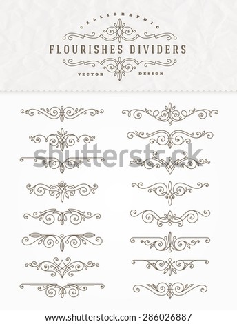 Set of flourishes calligraphic elegant ornament dividers - vector illustration