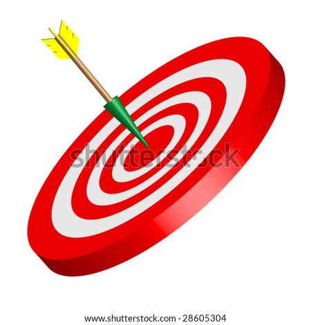 Red and White "bulls eye" Vector with Arrow Isolated on White Background