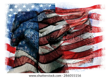 multiple exposures of different pictures of the flag of the United States of America in different patterns