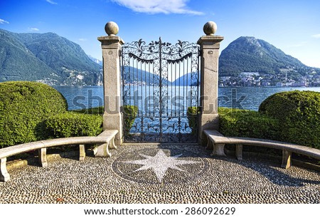 Ancient gate of Ciani Park, in Lugano, Switzerland Royalty-Free Stock Photo #286092629