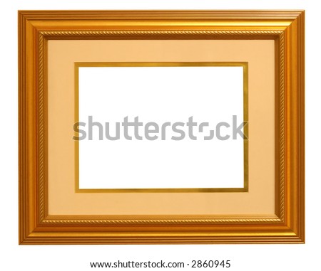Golden Picture Frame with Matte - Isolated on White