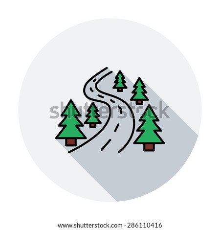 Road. Single flat color icon on the circle. Vector illustration.
