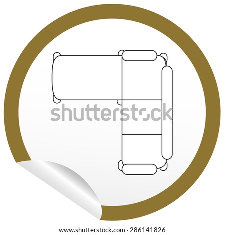 Flat sofa icon on sticker for floor plan outline. Line editable EPS10 vector furniture illustration. View from above