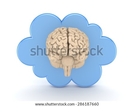 Human brain and symbol of cloud computing.