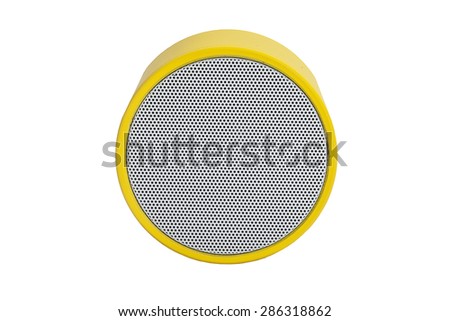 Yellow mini portable speaker, isolated on a white background