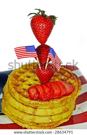 flags and strawberries on waffle stack