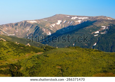 Carpathian Mountains in June. In some places the snow is not melted