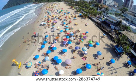 Aerial view of a Crowd Beach in Brazil