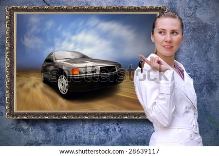Beautiful women with keys of car on the grunge background