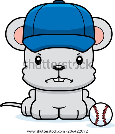 A cartoon baseball player mouse looking angry.