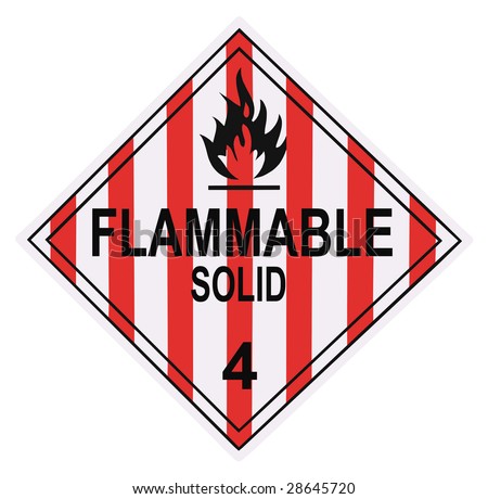 United States Department of Transportation flammable solid warning placard isolated on white