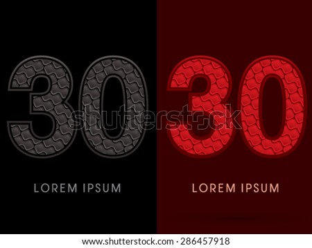 30 Number, Abstract Font, Text, Typography, concept luxury hot and dark, red and black, pattern, graphic vector.