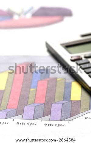 Detail closeup of a calculator on a desk top