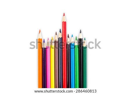 Colour pencils with shadow isolated on white background