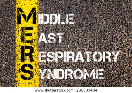 Medical Acronym MERS as Middle East Respiratory Syndrome. Concept image with yellow paint line on the road against asphalt background.