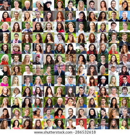 Collection of different caucasian women and men ranging from 18 to 50 years  Royalty-Free Stock Photo #286532618