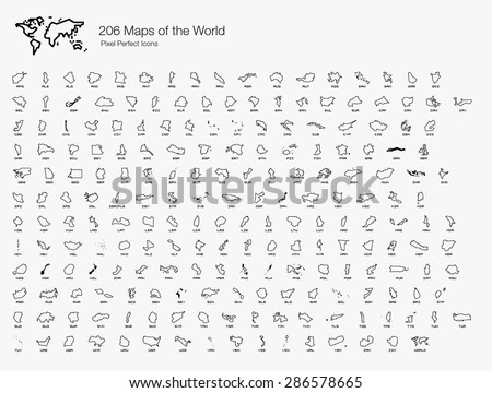 Maps of the World by Country Pixel Perfect Icons (line style) Royalty-Free Stock Photo #286578665