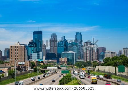 Skyline in Minneapolis, Minnesota Royalty-Free Stock Photo #286585523