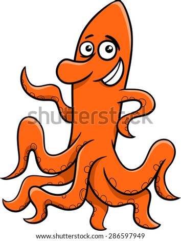 Cartoon Vector Illustration of Funny Octopus Sea Animal