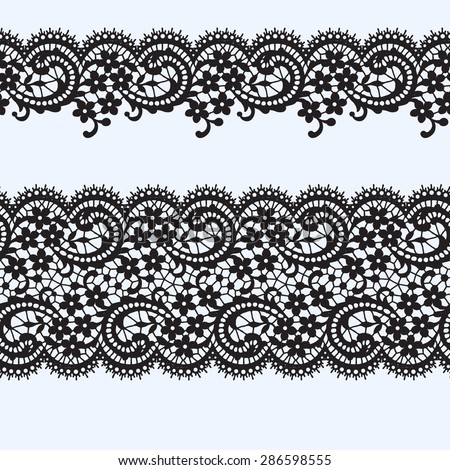 Black Lace.  Floral Pattern. Seamless Pattern. Border.