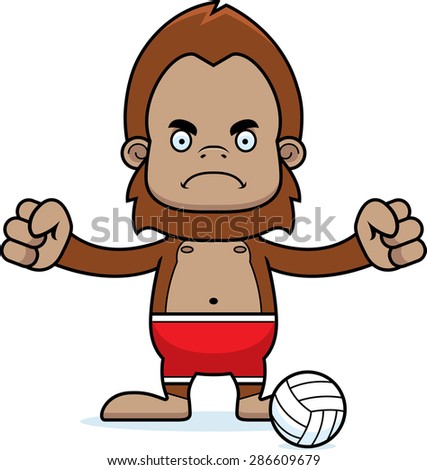 A cartoon beach volleyball player sasquatch looking angry.