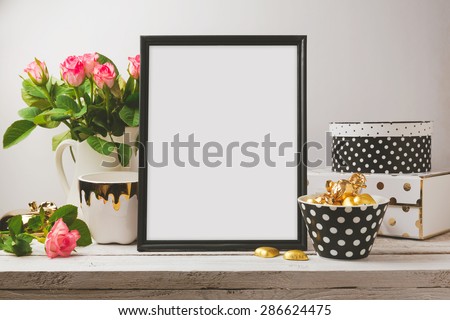Poster mock up with glamour and elegant objects