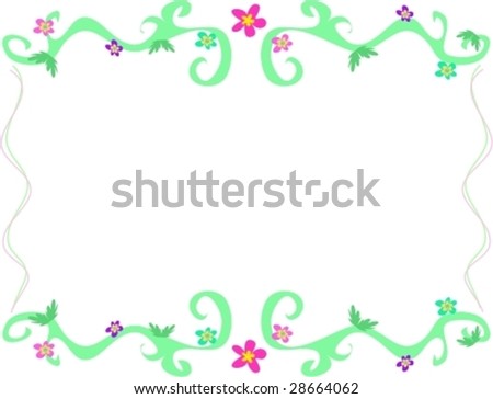 Frame of Green Vines and Flowers Vector