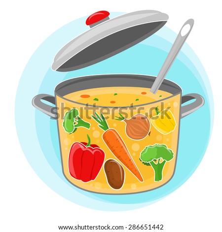 Recipe vegetarian vegetable soup illustration. Useful soup vegetables. The composition of vegetable soup. The ingredients of vegetable soup. Vegetable soup illustration. White background