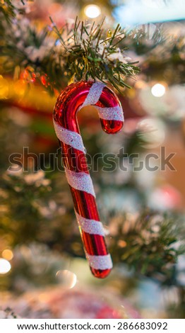 Christmas tree with beautiful and colorful decorative ornaments.