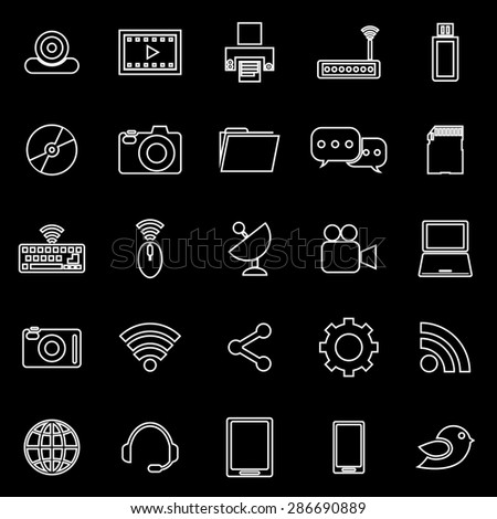 Hi-tech line icons on black background, stock vector
