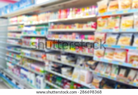 Blur Food And Drink Shopping Shelves In Supermarket