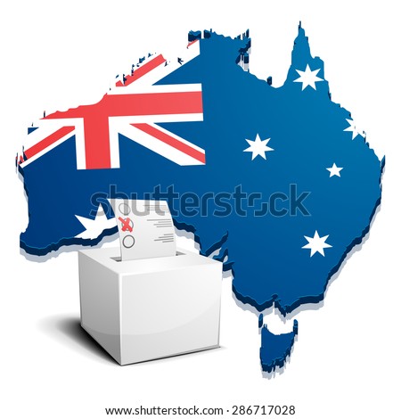 detailed illustration of a ballotbox in front of a map of Australia, eps10 vector