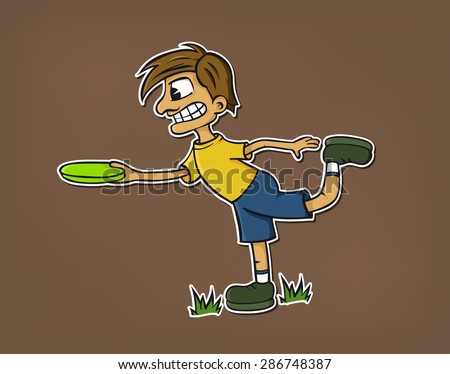 Cartoon concentrating disc golf player (vector)