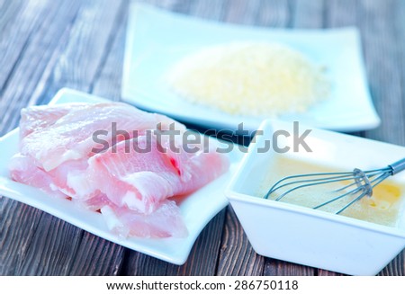 raw fish, egg and flour