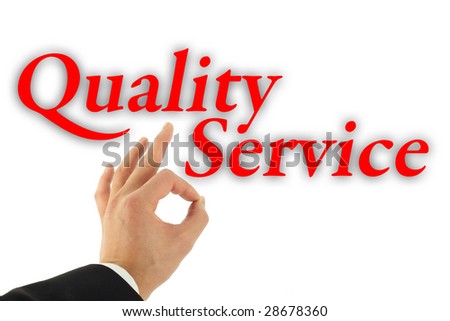 Quality service concept with hand okay sign isolated on white Royalty-Free Stock Photo #28678360
