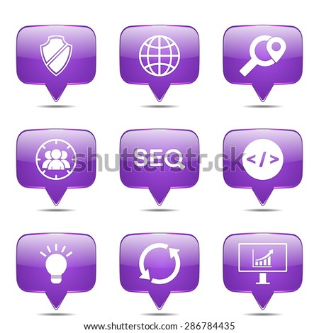 SEO Internet Sign Square Vector Violet Icon Design Set 2