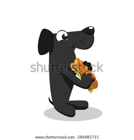 Cartoon labrador dog eating sandwich. Vector illustration