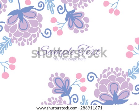 Vector soft purple flowers horizontal double corners frame invitation template