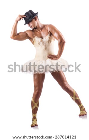 Man in tutu performing ballet dance