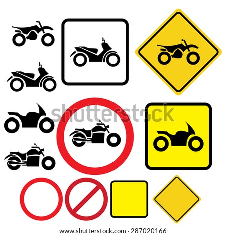 Set of motorcycle and traffic signs in flat icon style with isolated vector object