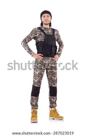 Young man in military uniform isolated on white