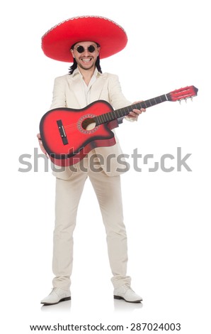 Mexican guitar player isolated on white