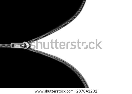black zipper isolated on white ,empty bank for text.