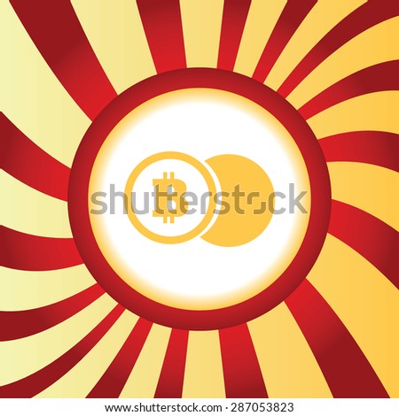 Yellow icon with image of bitcoin coin, in the middle of abstract background