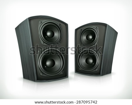 Acoustic speakers in plane wooden body, vector icon Royalty-Free Stock Photo #287095742