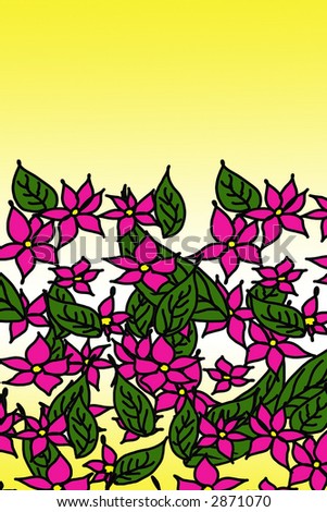Background of hand drawn flowers and leaves with plenty of room for copyspace.