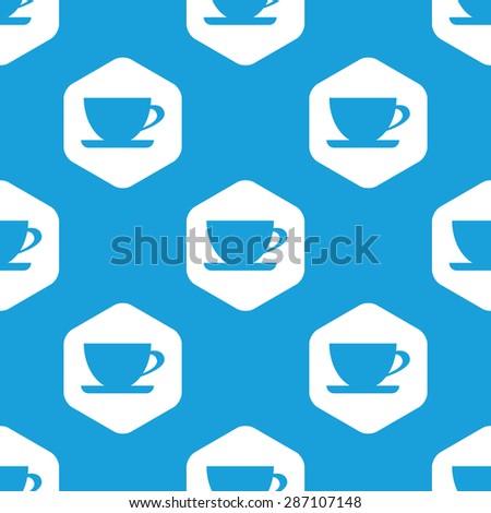 Blue cup image in white hexagon, repeated on blue