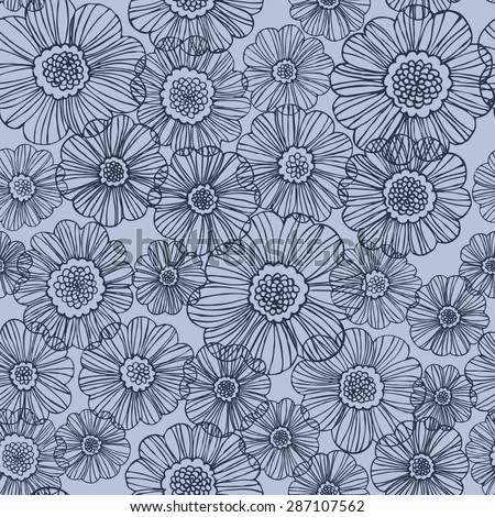vector seamless graphical flower pattern. summer time. outlined, contrast background. minimalistic fantasy illustration.